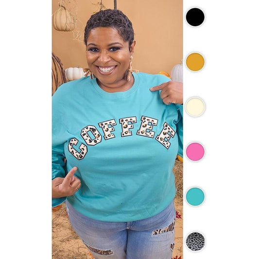 Leopard Ideal Chenille Coffee Graphic Boyfriend Long Sleeve T-Shirt Hoodie, Sweatshirt | WearSparks.com