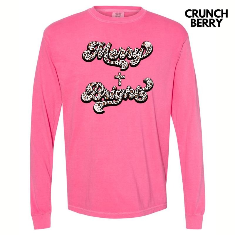 Leopard Merry & Bright Long Sleeve Comfort Colors T-Shirt