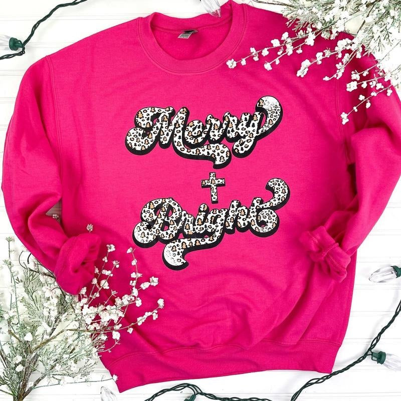 Leopard Merry & Bright Sweatshirt T-Shirts, Hoodie | WearSparks.com
