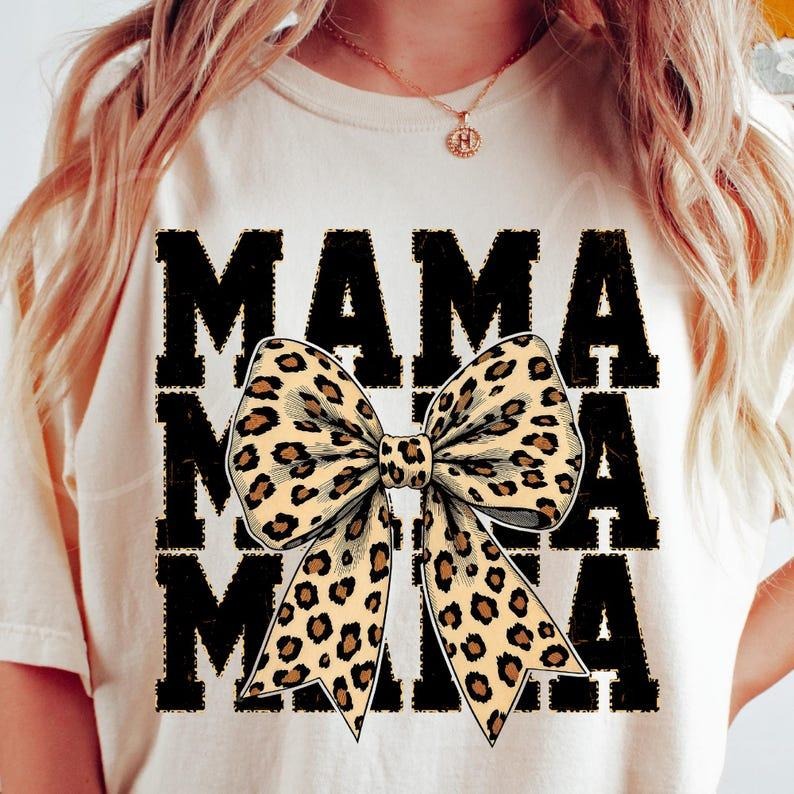 Leopard Print Mama Coquette Comfort Colors, Cheetah Bow Mom Life, Trendy Mama T-Shirt