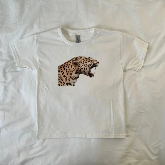 Leopard Roar Baby Tee, Ahs style, Streetwear fashion, Animal Print aesthetic, Leopard print, Y2K clothing, 90s style baby tee