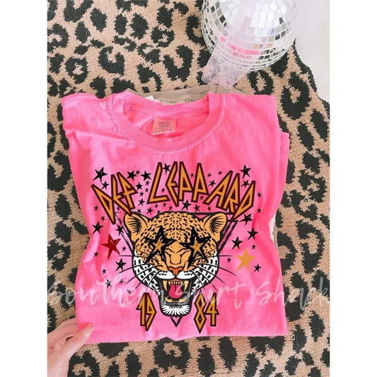 Leppard Band Tee  | neon pink comfort colors t shirt