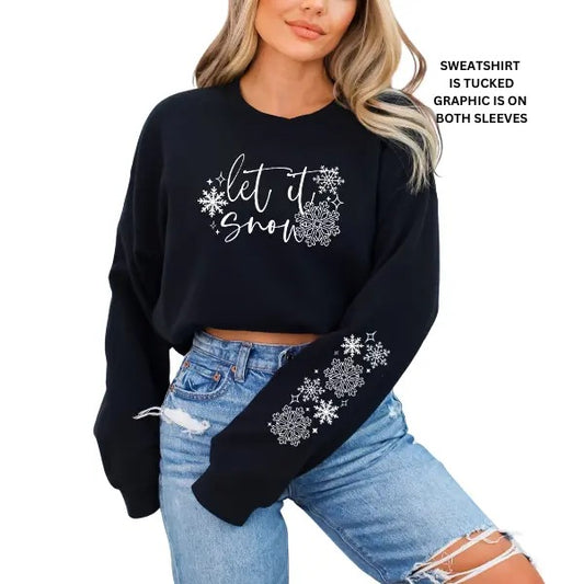 Let It Snow Christmas Sweatshirt Snowflake Design Down Both Sleeves, Traditional Christmas Sweater, Unisex Soft & Comfortable Winter Style, Festive