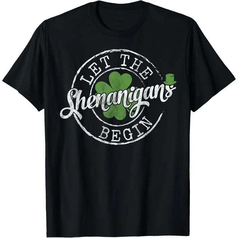 Let The Shenanigans Begin Funny Clovers St Patrick's Day T-Shirt made in USA