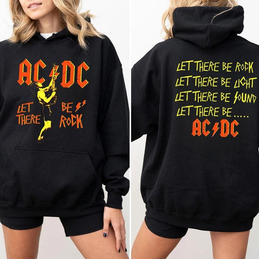 Let There Rock ACCDDC 2 Sided Hoodie, Heavy Metal Rock Tour Outfit, Band Merchandise, Unisex Sweater Pullover Tee
