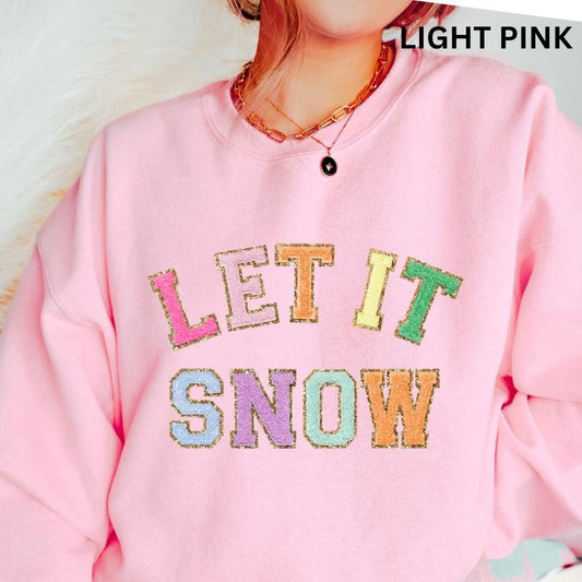 Let it Snow Faux Sparkling Crewneck christmas Christmas Winter Graphic Long Sleeve Casual Cotton Polyester Oversized sweatshirt - Comfort Womenswear Comfortable