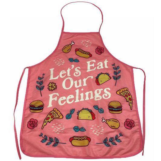 Let's Eat Our Feelings Apron Funny Comfort Food Novelty Kitchen Smock Funny Graphic Kitchenwear Funny Food  Novelty Cookware Pink