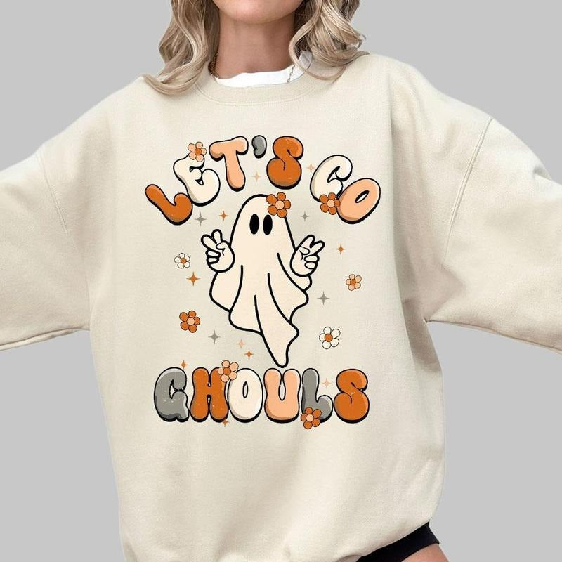 Let's Go Ghouls Sweatshirt, Shirt For Women, Retro Fall T-shirt, Ghost Fall Sweatshirt, Cute Ghost Fall Shirt, Vintage Halloween Shirt, Retro Fall Shirt, Vintage Ghost Shirt, Women's Tops, Retro Halloween Tee, Halloween Shirt For Her, Fall Tee