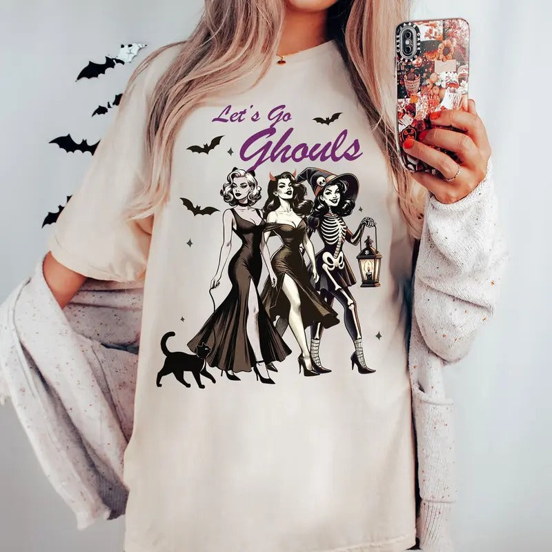 Let's Go Ghouls TShirt, Retro Halloween Shirt, Witch t-shirt, Vintage Halloween tee, Gift for Halloween, Halloween Witch Shirt