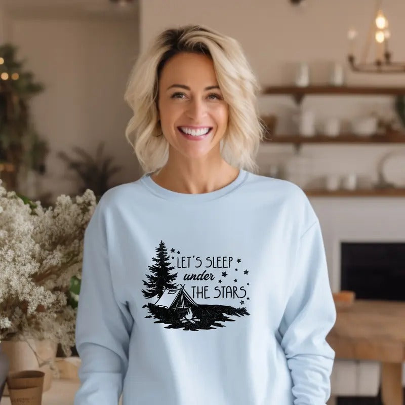 Let's Sleep Under the Stars Crewneck Sweatshirt Casual Comfortable T-Shirts, Hoodie | WearSparks.com