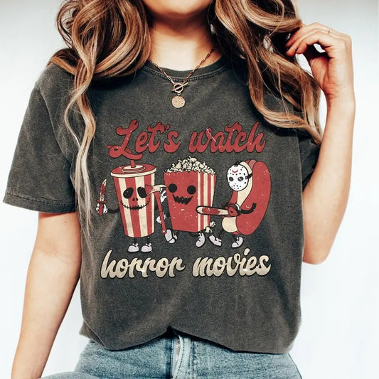 Let's Watch Horror Movies Shirt, Horror Movies Tee, Scary Movie Shirt, Horror Shirt, Halloween Shirt, Halloween Gifts, Viral Shirt, Unisex T-Shirt, Gifts For Fan, Short Sleeve Tee Shirt, Gifts For Birthday Fathers Day Christmas Anniversary