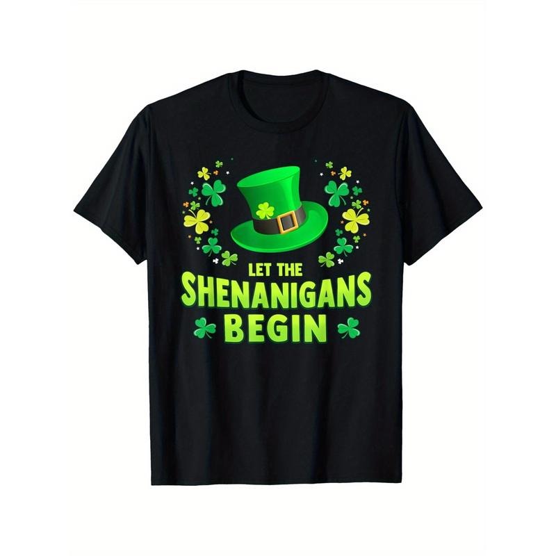 Let the Shenanigans Begin! Funny St. Patrick's Day T-Shirt for Men & Women - 100% Cotton, Black with Green Shamrock Design, Casual Outdoor Tee, Sizes S-XXXL, Casual Wear Tee | Leprechaun Theme Shirt | Knitted Fabric made in usa