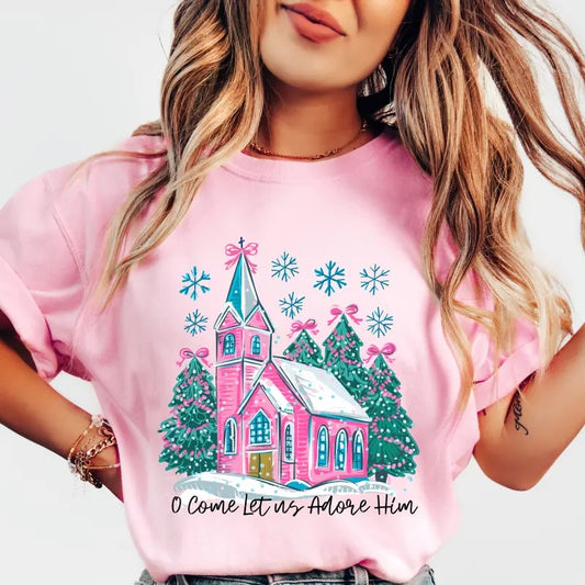 Let us Adore Him church Shirt~ Unisex Apparel Relaxed Fit Printed In The USA Clothing Womenswear Casual Comfort Cotton Top Athletic Boho Chic
