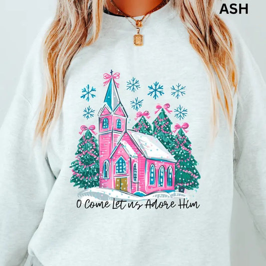 Let us adore him church Sweatshirt,  Christmas Graphic Sweatshirt for Men and Women - Pullover, Comfortable