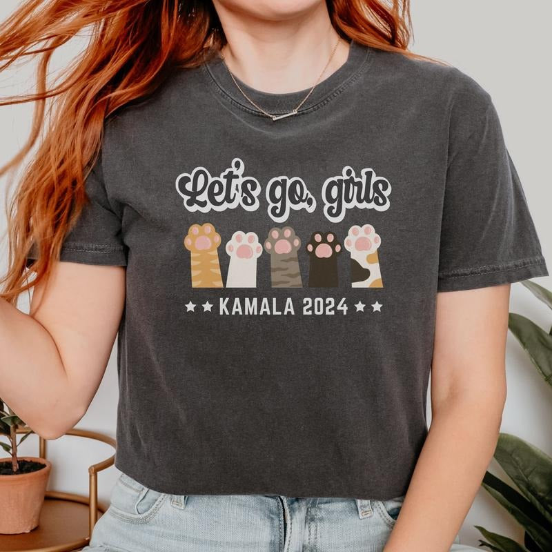 Lets Go Girls Childless Cat Lady Comfort Colors Shirt, Kamala Harris President, Vote for Kamala, 2024 Election Shirt, Democrat Equal Rights