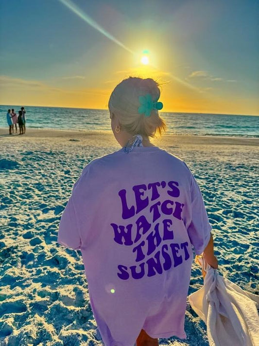 Lets watch the Sunset Shirt, Summer Vacation Shirt, Beachy Tshirt, Trendy Shirt, Preppy Clothes, Oversized Tee, Indie Retro, Beach Aesthetic Shirt Casual Oversized Cotton Shirt for the Beach Comfort Fabric