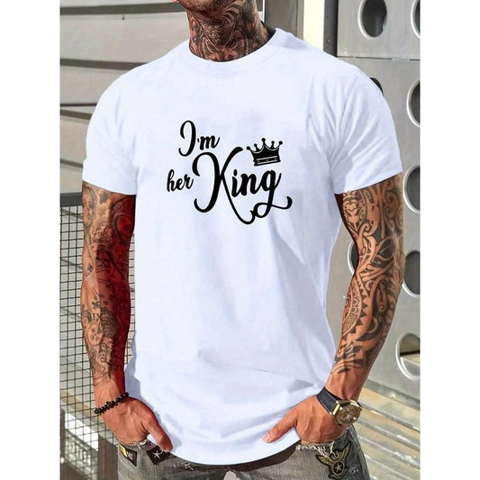 Letter printed T-shirt men's casual style summer and autumn slightly elastic round neck T-shirt Made in USA