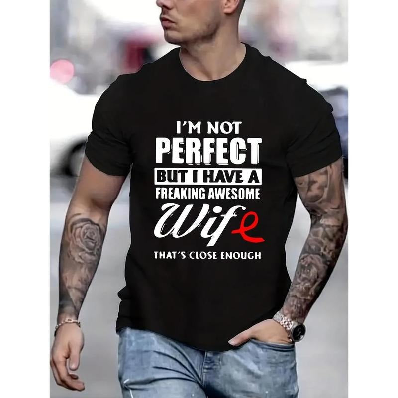 Letter printed T-shirt men's casual style summer and autumn slightly elastic round neck T-shirt Made in USAstyle{n002}2