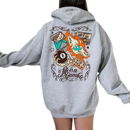 Life Is Gamble Hoodie On Back, Vintage Western Hoodie, Eight Ball, Country Hoodie, Unisex Long Sleeve Pullover Hoodie Shirt Womenswear Sweaters