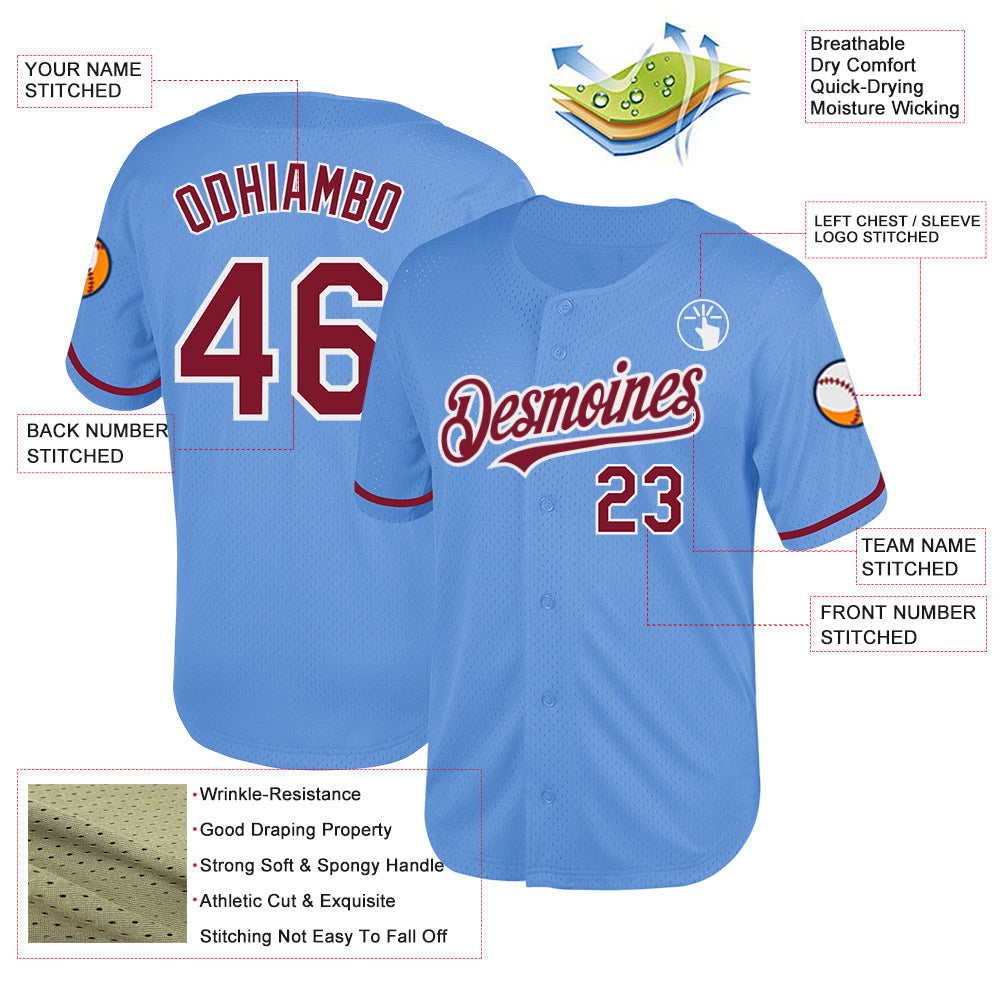 Custom Light Blue Crimson-White Mesh Authentic Throwback Baseball Jersey T-Shirts, Hoodie, Sweatshirt (Image 3)