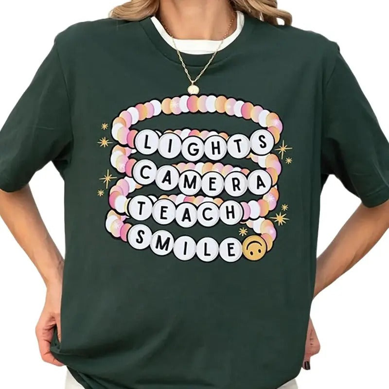 Lights Camera Teach Smile Tshirt, Teacher Groovy Comfort Colors Shirt, Back To School Shirt, First Day of School Teacher T-shirt, Teacher Appreciation Tee