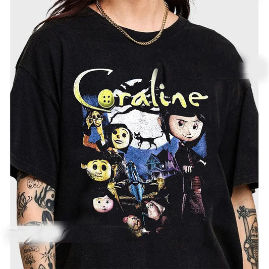 Limited Coraline Movie T-shirt, Halloween Movie T-shirt, Gift for Woman and Man Unisex T-shirt, Coraline Sweatshirt, Dreaming Tunnel to Parallel World Color Sweatshirt Hoodie, Halloween Crewneck Sweatshirt, Famous Horror Movies Tshirtstyle{n002}2