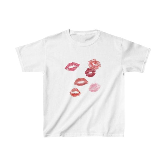 Lipstick Kisses Baby Tee  Y2K Graphic Baby Tee, 90s Baby Tee, Graphic Shirt Crop, Coquette, Vintage Design - graphic baby tee  - Womenswear