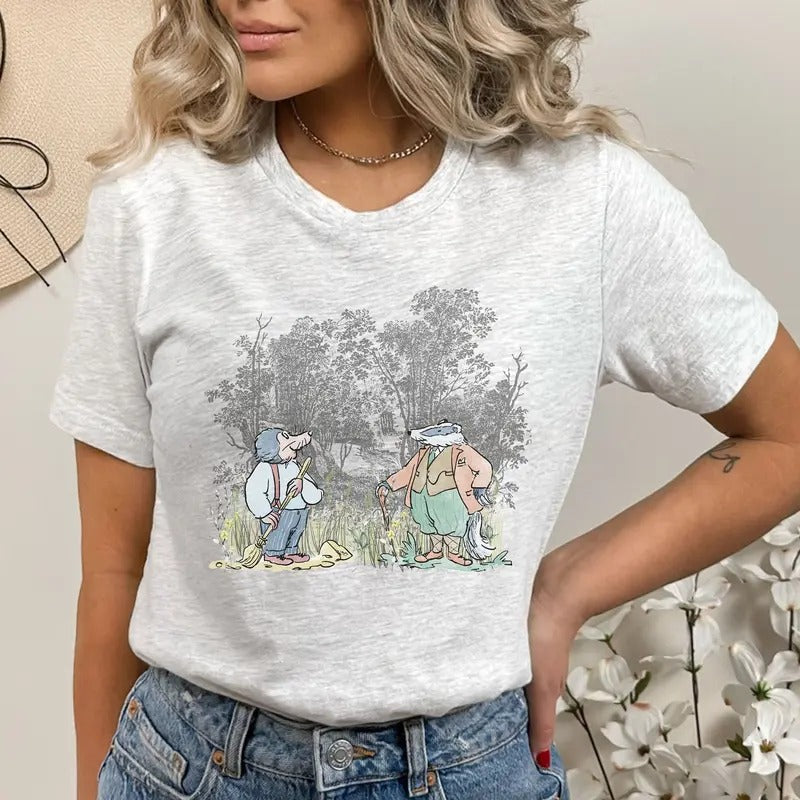 Literary Tribute to 1908 Novel Wind in the Willows, Fancy Animals T-Shirt, Light Academia Sweatshirt, Badger Shirt, Mole Shirt, Elegant Animals Womenswear Soft Crewneck Pullover Long Sleeves Graphic Fabric Sweater