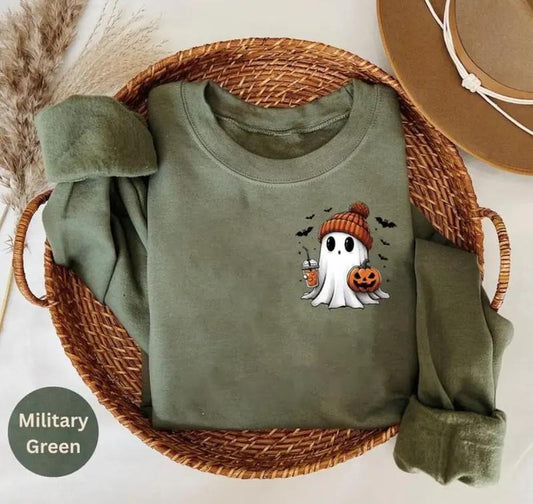 Little Ghost Ice Coffee Sweatshirt - Shirt, Halloween Ghost Coffee Shirt, Bougie Ghost Shirts, Spooky Season, Cute Ghost Sweatshirt
