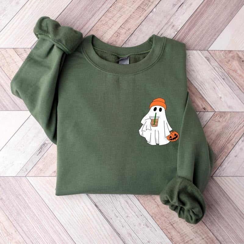 Little Ghost Ice Coffee Sweatshirt, Ghost Sweatshirt, Halloween Tee, Cute Ghost Shirt, Little Ghost Ice Coffee Sweatshirt...