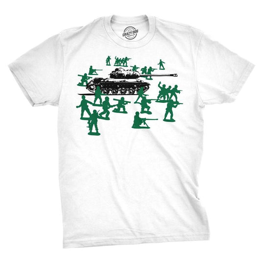 Little Green Army Men T Shirt Vintage Funny Logo Shirts Military Novelty Toy Tee Mens Funny T Shirts Cool Tees Soft Stylish Casual Menswear Funny Vintage Short Sleeve Novelty Tees for Guys White