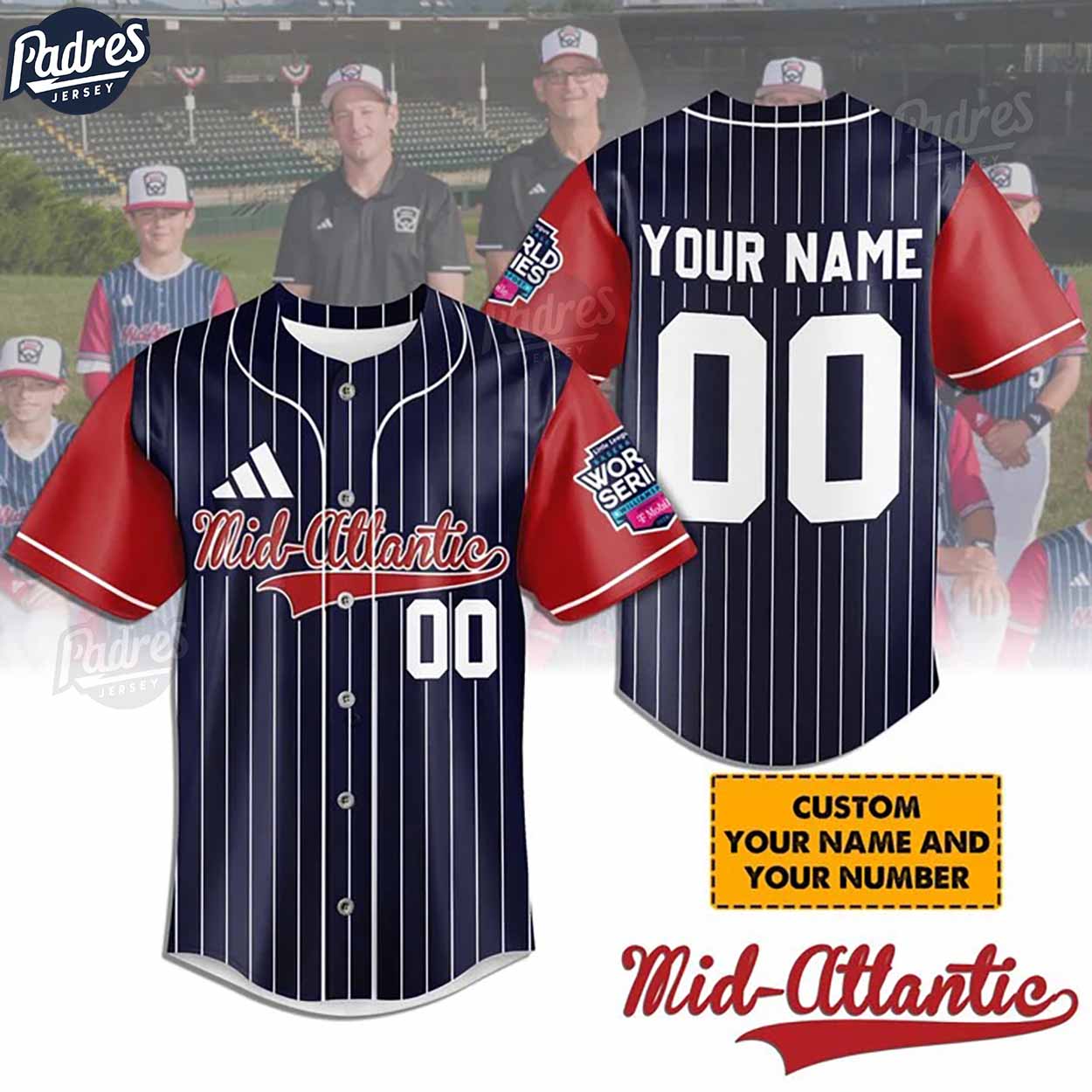 Little League Mid-Atlantic Team Baseball Jersey - Padres Jersey Oasis: Elevate Your Baseball Style Game... (Image 1)