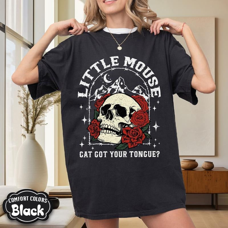 Little Mouse Cat Got Your Tongue Comfort Colors T-Shirt, Haunting Adeline Shirt, Dark Romance, Smut Reader, Book Lover Womenswear Crewneck Soft Short Sleeves Graphic Fabric Tee