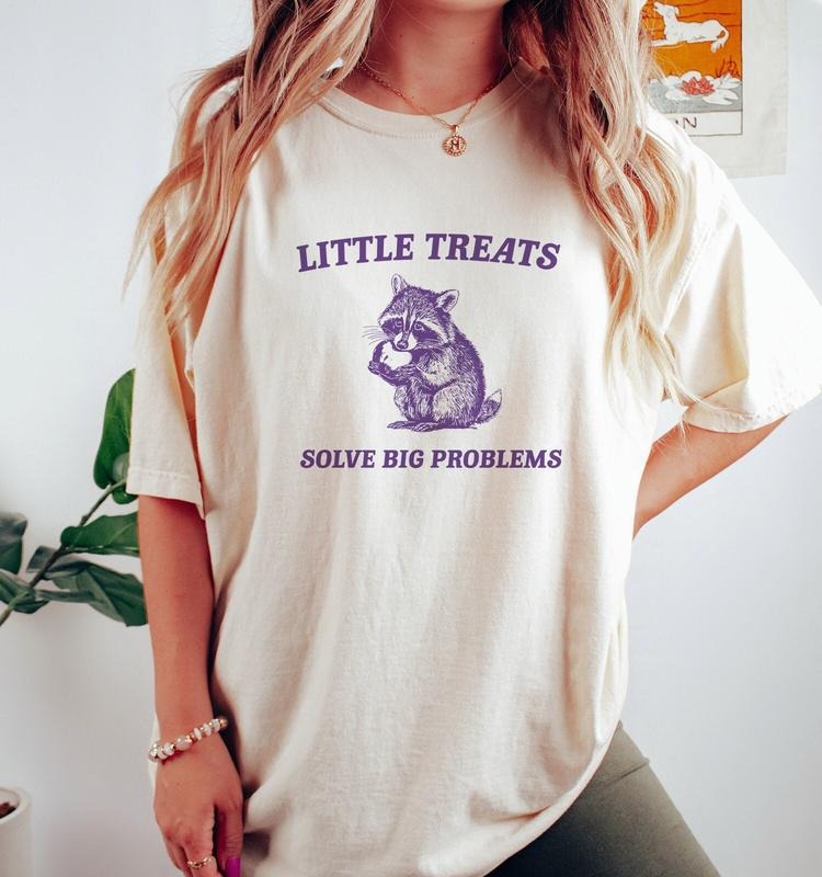 Little Treats Solve Big Problems , Vintage Drawing T Shirt, Raccoon Meme  T-shirt, sweater and Hoodie