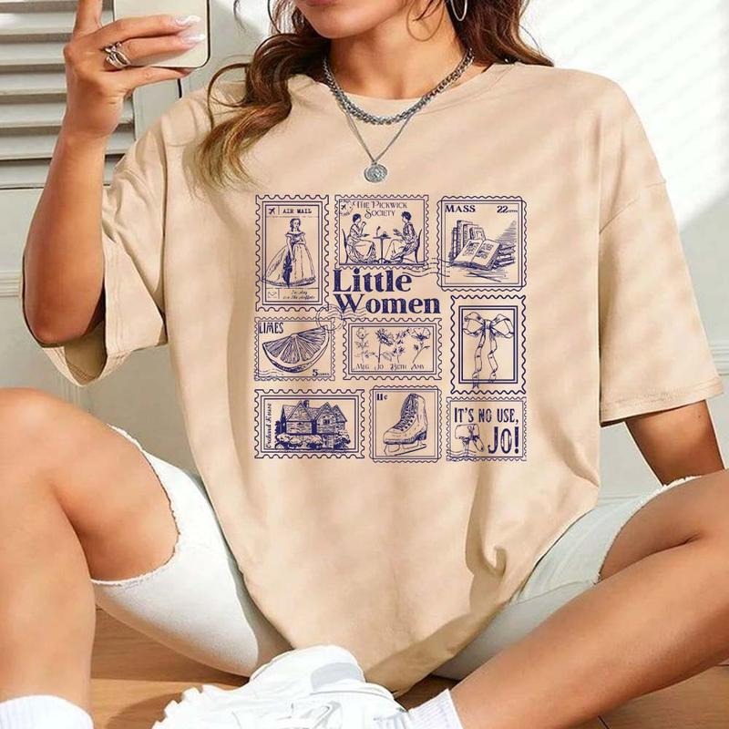 Little Women Graphic Stamps Vintage T-Shirt, Little Women Merch With March Sisters & Laurie Sweatshirt, Book Lovers Hoodie, Bookish Gift For Readers