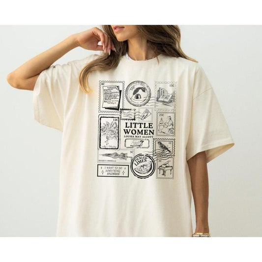Little Women Shirt, Louisa Alcott Book T-Shirt, Vintage Stamp Aesthetic Shirt, Gifts For Readers, March Sisters Reading Shirt