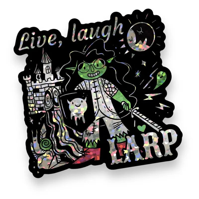 Live, Laugh, LARP Goblin Gal Glitter Vinyl Sticker, 3 inches T-Shirts, Hoodie, Sweatshirt | WearSparks.com