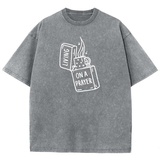 Living On A Prayer Unisex Washed T-Shirt, Christian Tshirts, Christian Jesus  t shirts, Vintage 90s Graphic Tee Gift Cotton Top, Mineral color