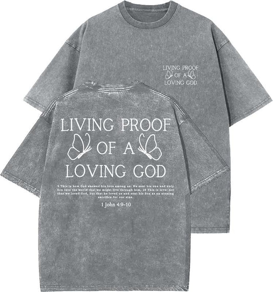Living Proof Of A Loving God Unisex Washed T-Shirt, Christian t shirts, Vintage 90s Graphic Tee, Gift Top Womenswear Cottonstyle{n002}2