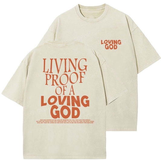 Living Proof Of Loving God Unisex Washed T-Shirt Christian t shirts, Vintage 90s Graphic Tee, Gift Top Womenswear Cotton Mineral Color
