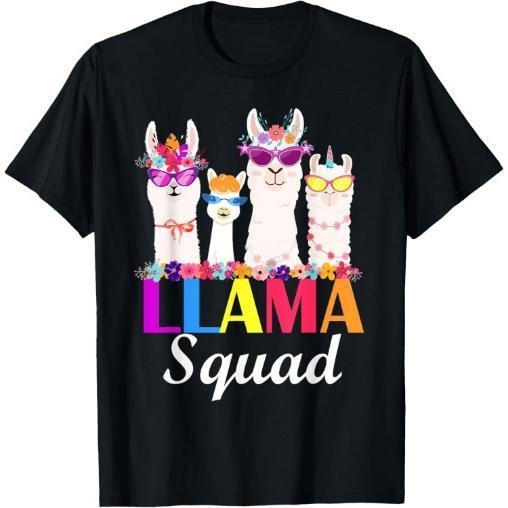 Llama Squad Funny Cute Llama Matching T-Shirt Made in USA