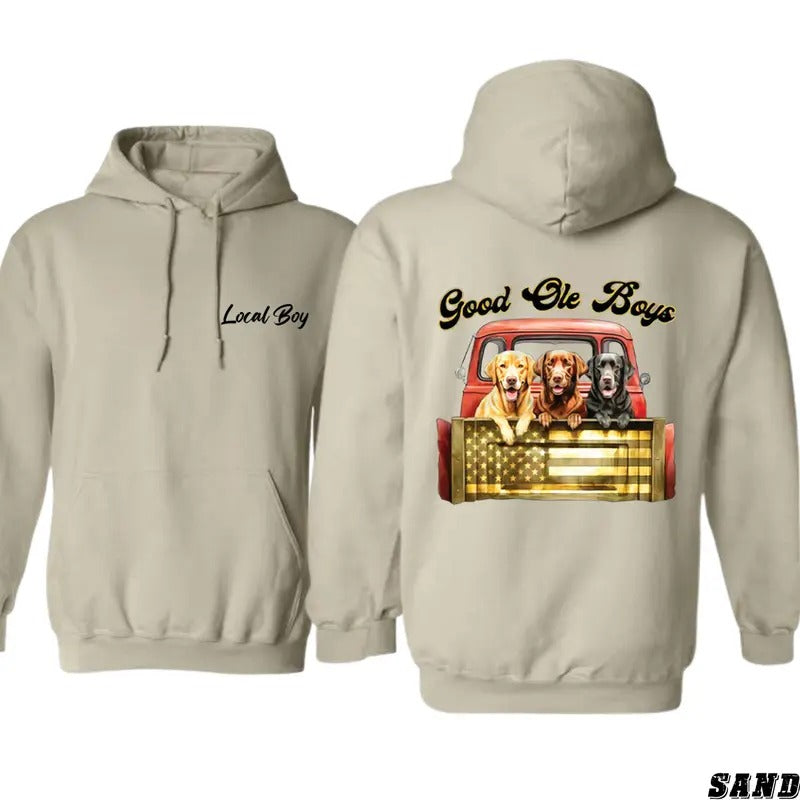 Local Boy Good Ole Boys Hoodie - Classic Dog and Truck Graphic for Dog Lovers, Unisex Hoodie for Comfort and Style, Perfect for Outdoor Adventures and Everyday Casual Wear
