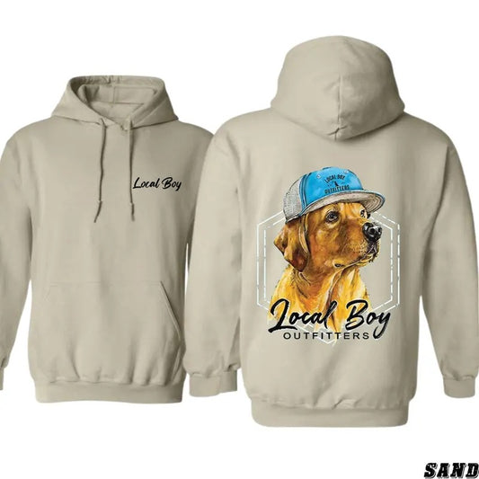 Local Boy Outfitters Casual Dog Hoodie - Stylish Cap-Wearing Dog Graphic, Unisex Hoodie for Pet and Fashion Enthusiasts, Perfect for Everyday Comfort