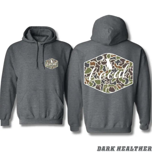 Local Boy Outfitters Hoodie - Bold Camo Logo Design, Ideal for Outdoor Enthusiasts and Hunters, Unisex Hoodie Offering Comfort and Style for Everyday Wear, Showcasing Southern Pride and a Love for the Outdoors and Adventure Menswear Sweaters