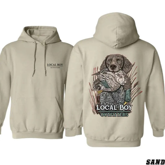 Local Boy Outfitters Hoodie - Bold Hunting Dog with Duck Design, Ideal for Waterfowl Hunters and Outdoor Enthusiasts, Unisex Hoodie Offering Comfort and Style for Everyday Wear, Celebrating Southern Hunting Traditions Menswear Sweaters