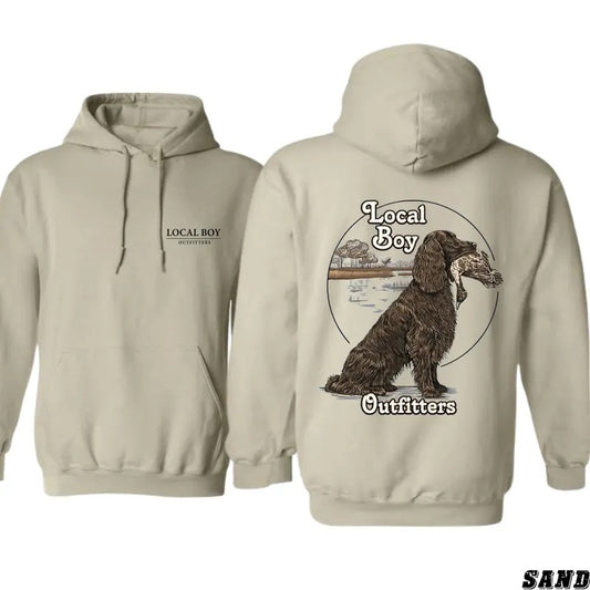 Local Boy Outfitters Hoodie - Detailed Hunting Dog and Duck Graphic for Outdoor Enthusiasts, Unisex Hoodie Offering Comfort and Style, Perfect for Hunting Adventures, and Casual Wear, Ideal for Duck Hunters and Dog Lovers Who Enjoy the Outdoors