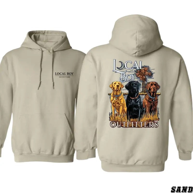 Local Boy Outfitters Hoodie - Trio of Labrador Retrievers Design, Ideal for Dog Lovers and Hunting Enthusiasts, Unisex Hoodie Offering Style and Comfort for Year-Round Wear, Perfect for Showcasing Love for Outdoor Adventures Menswear Sweaters