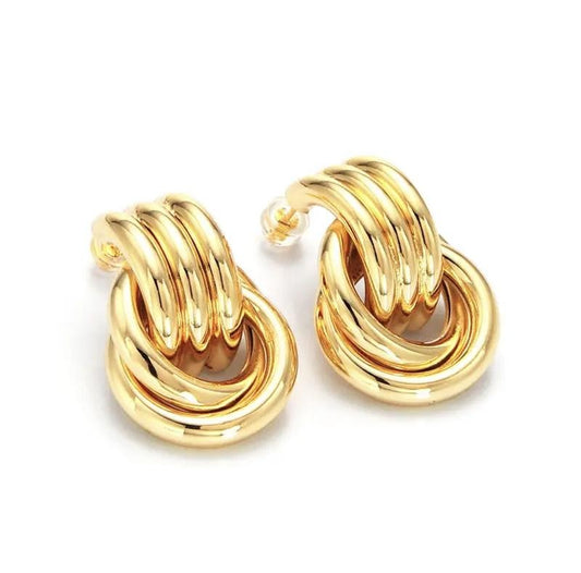 Locked Down Link Earrings - Gold-Toned Knot Design Jewelry Piece