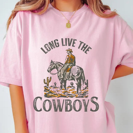 Long Live Cowboys T-Shirt, Country Western Shirt, Retro Vintage Cowgirl tee, Cowgirl Shirt, Cowgirl Western Electric Shirt, Unisex T-shirt, Gifts for Women, Short Sleeve Cotton Casual Shirt Comfort Crewneck Fabric Fit