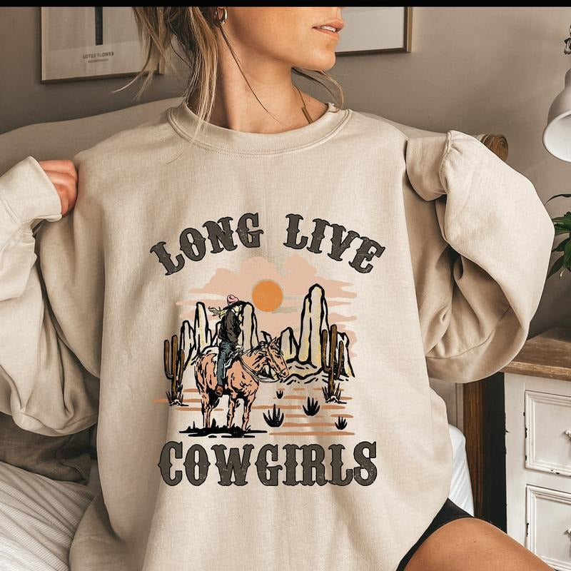Long Live Cowgirls Sweatshirt For Girls, Retro Boho Vintage Cowgirl Sweatshirt, Western Girls Hoodie, Girls Hoodie